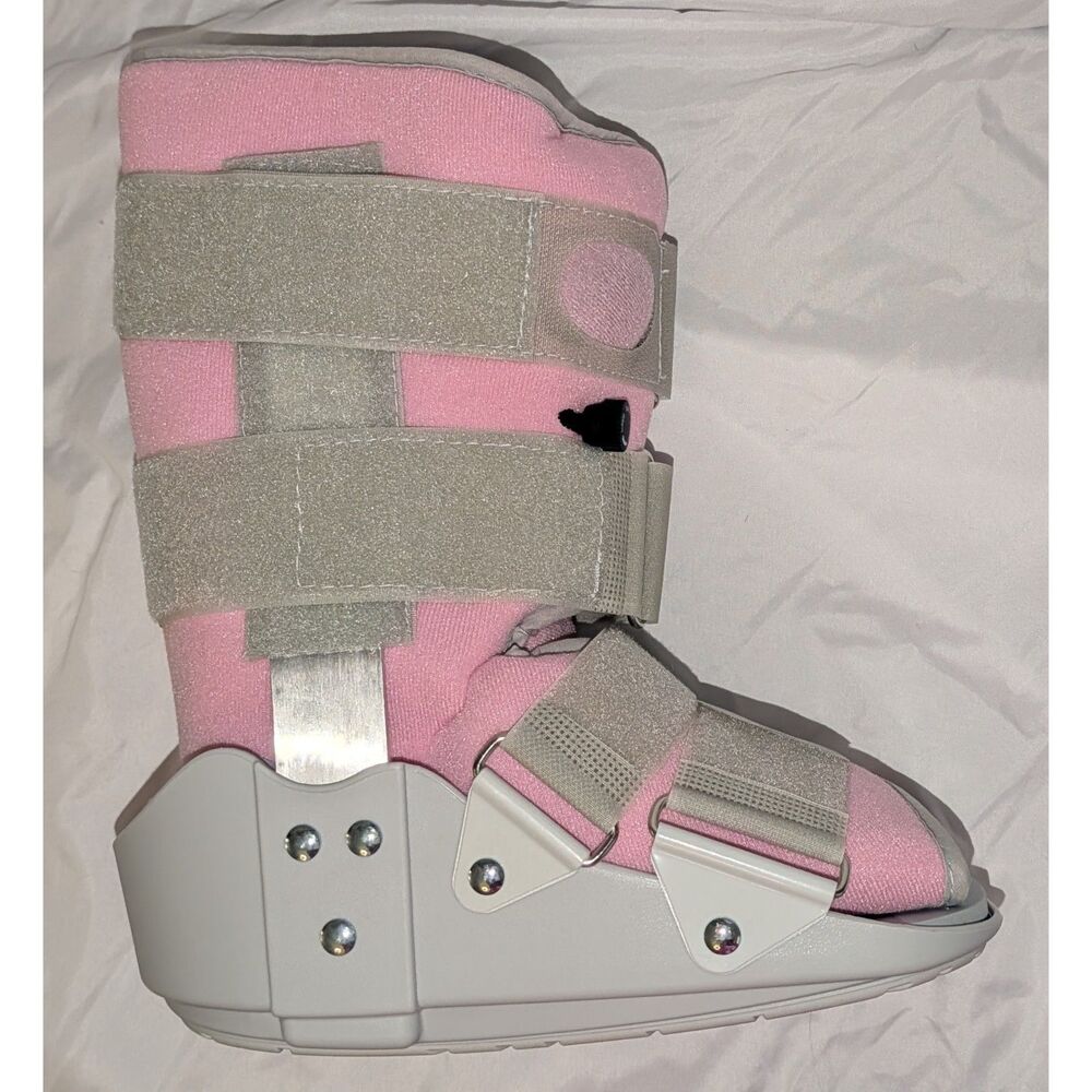 Jewlri Tall Walking Boot Broken Foot Injury Sprained Ankle Grey /Pink Size Small